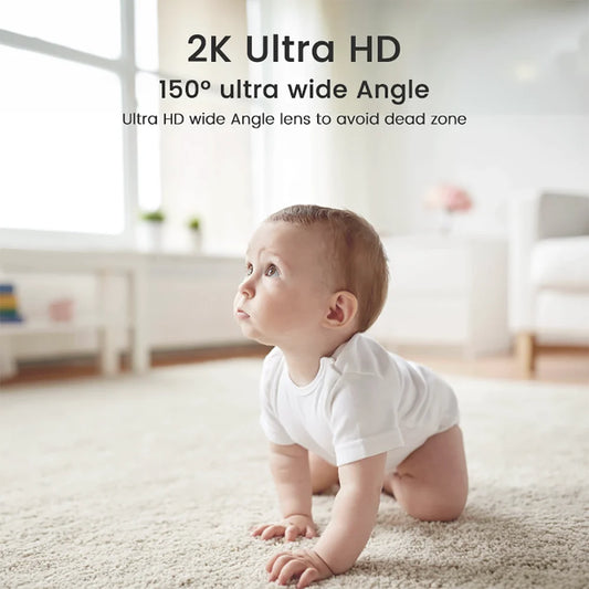 Wireless 2K WiFi Baby Monitor - Smart Crying Detection Camera with 360° Flexible Gooseneck Clip, Full-Color Night Vision & Two-Way Audio
