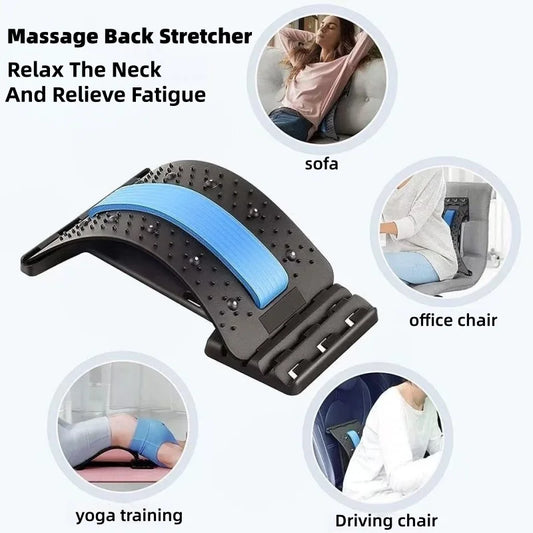 Multi-Level Back Stretcher and Lumbar Support Device - Spine Relaxation Massage Pad for Muscle Tension Relief, Unisex