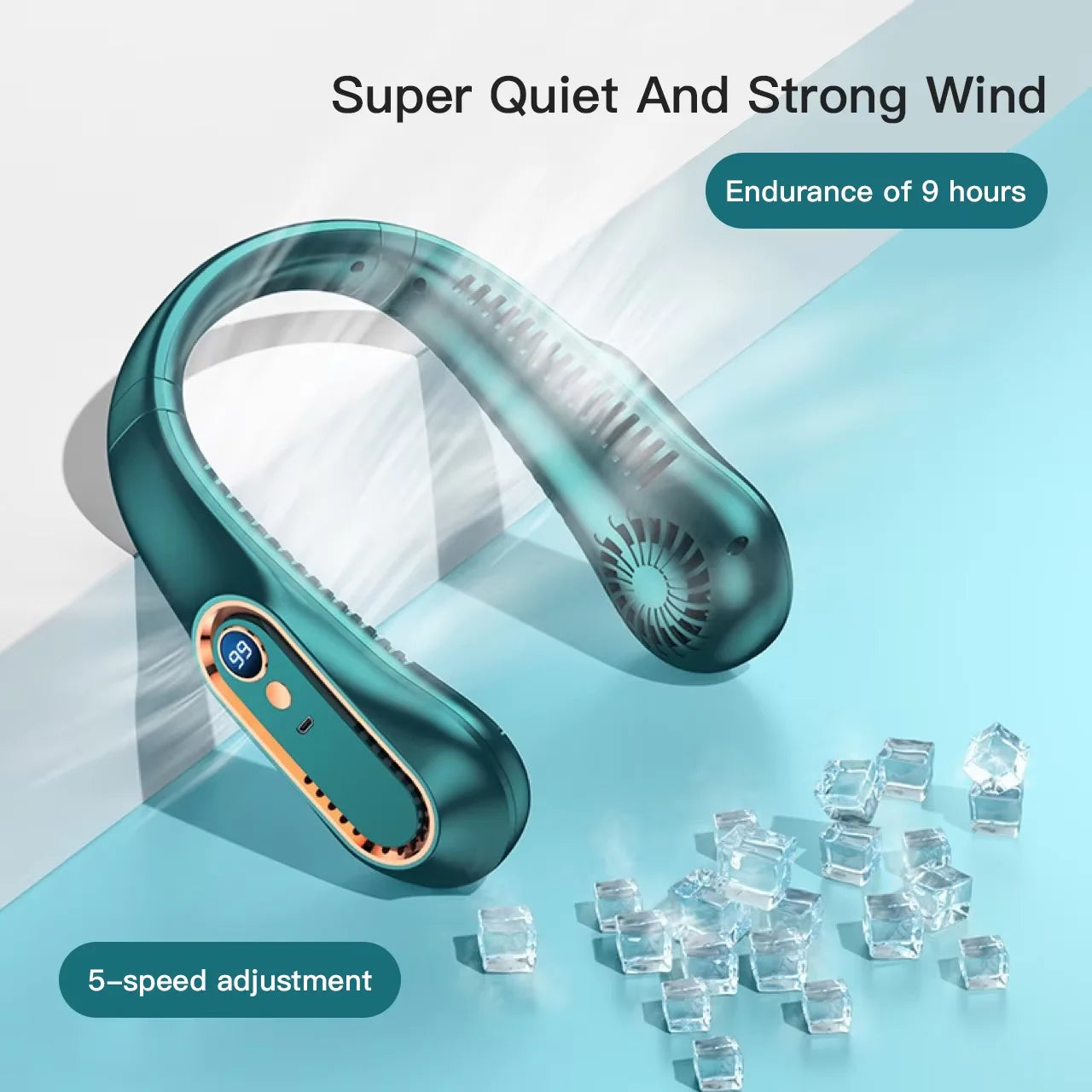 Neck Bladeless Fan Mini Ultra Long Life Portable Lazy Silent Fan Usb Charging Student Sports Office Digital Display Power 5 Gear
