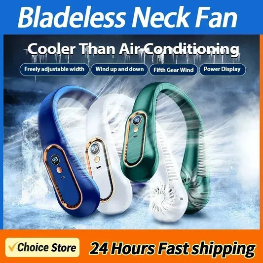Neck Bladeless Fan Mini Ultra Long Life Portable Lazy Silent Fan Usb Charging Student Sports Office Digital Display Power 5 Gear