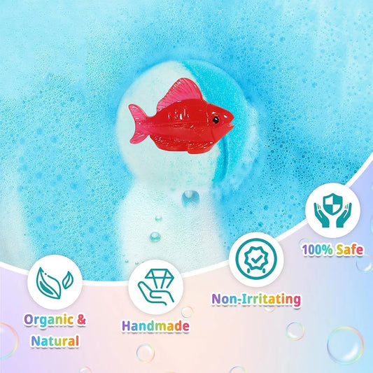DSaveU8 Kids Ocean Bath Salt Set with Surprise Toys Inside - 12 Pack Organic Safe Bubble Bath Fizzer Balls, Gentle Children's Gift Combo