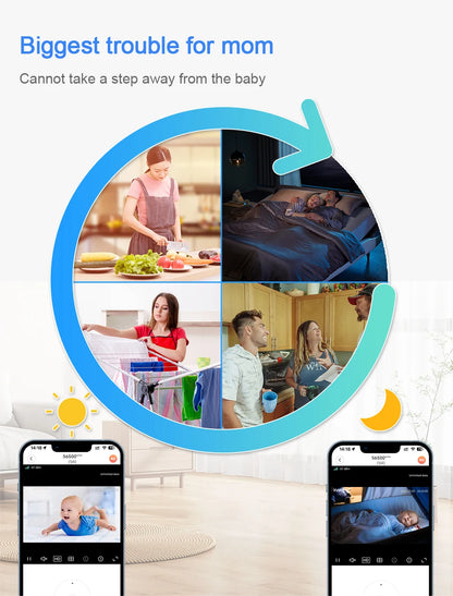 Wireless 2K WiFi Baby Monitor - Smart Crying Detection Camera with 360° Flexible Gooseneck Clip, Full-Color Night Vision & Two-Way Audio