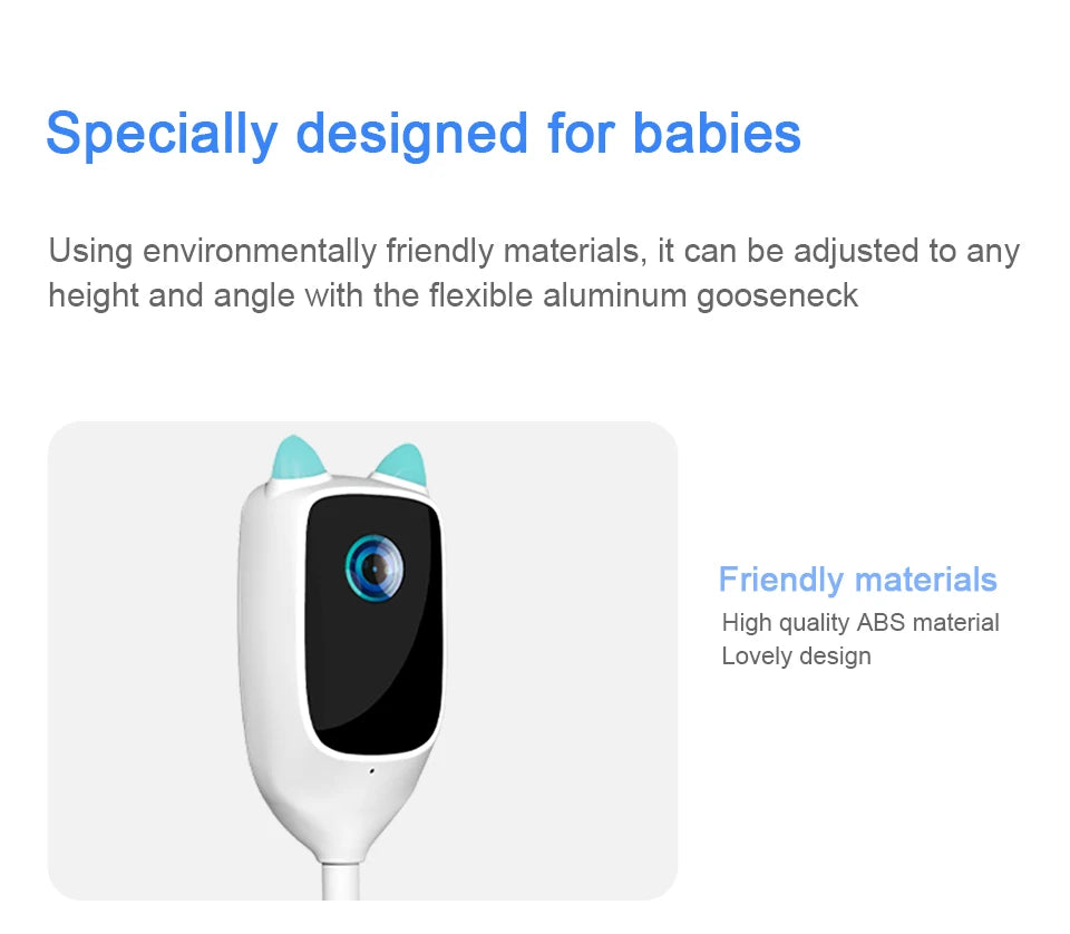 Wireless 2K WiFi Baby Monitor - Smart Crying Detection Camera with 360° Flexible Gooseneck Clip, Full-Color Night Vision & Two-Way Audio