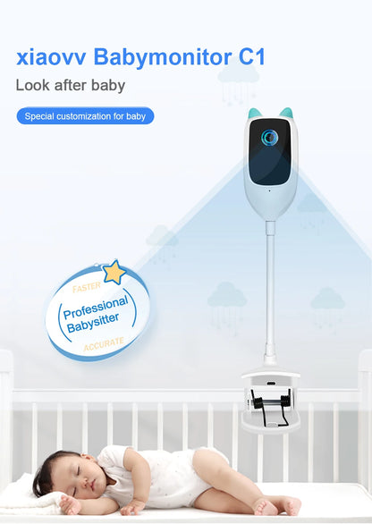 Wireless 2K WiFi Baby Monitor - Smart Crying Detection Camera with 360° Flexible Gooseneck Clip, Full-Color Night Vision & Two-Way Audio