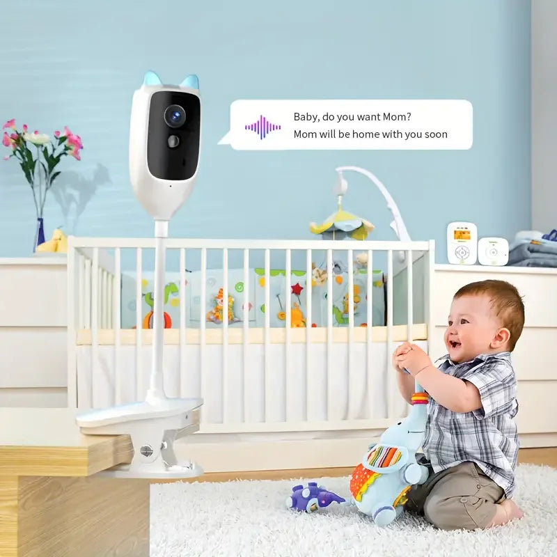 Wireless 2K WiFi Baby Monitor - Smart Crying Detection Camera with 360° Flexible Gooseneck Clip, Full-Color Night Vision & Two-Way Audio