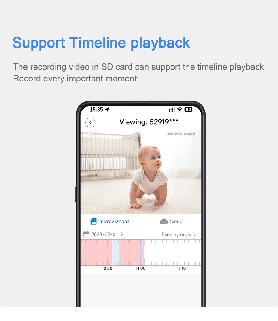 Wireless 2K WiFi Baby Monitor - Smart Crying Detection Camera with 360° Flexible Gooseneck Clip, Full-Color Night Vision & Two-Way Audio