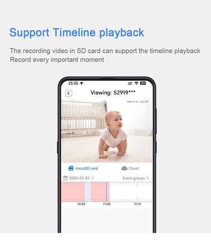 Wireless 2K WiFi Baby Monitor - Smart Crying Detection Camera with 360° Flexible Gooseneck Clip, Full-Color Night Vision & Two-Way Audio