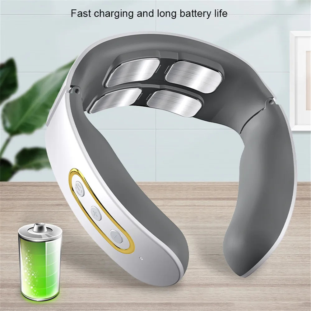 Wireless Electric Neck and Shoulder Pulse Massager - Intelligent TENS Cervical Relaxation Device with 6 Modes & 9 Intensities