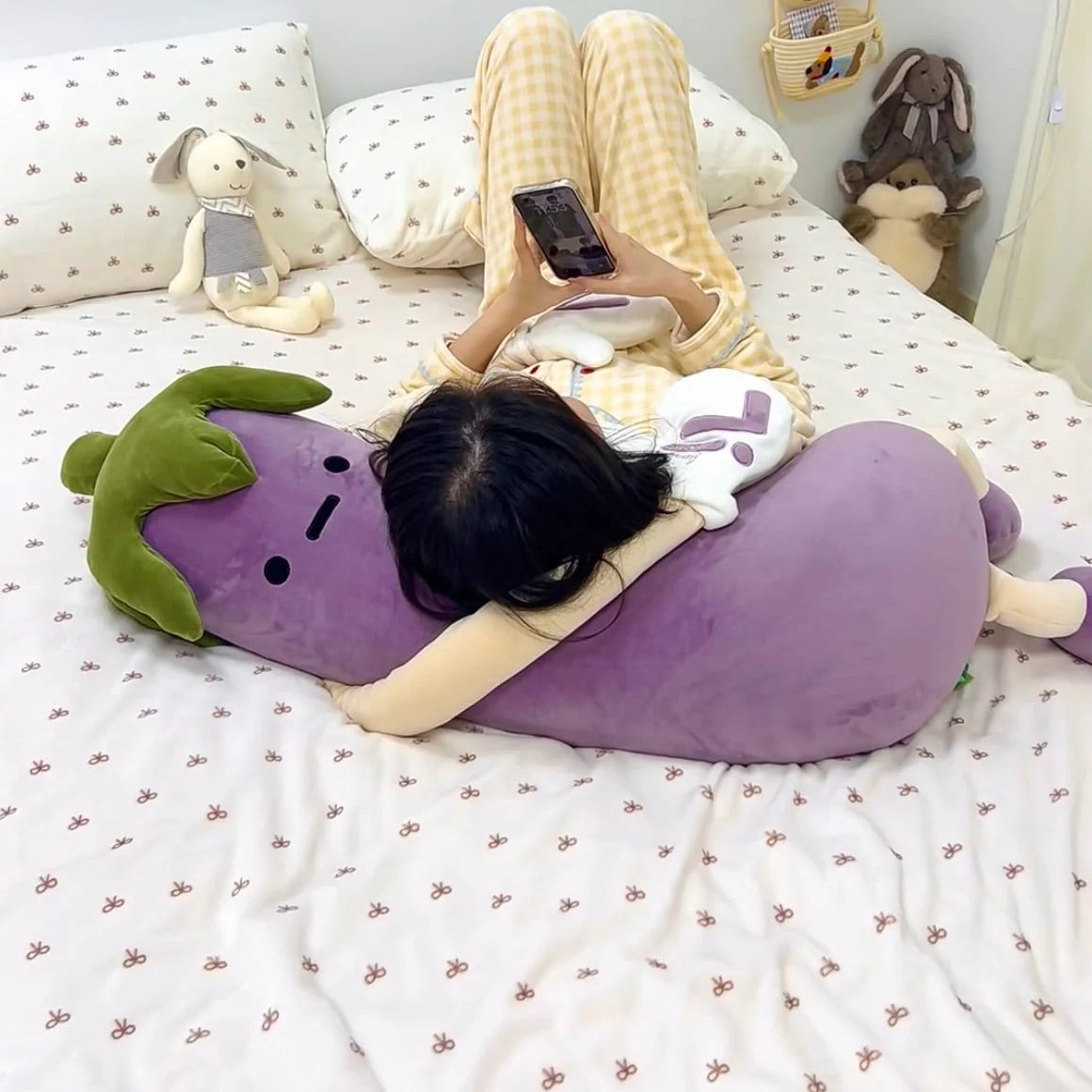 DSaveU8 Eggplant Hugging Pillow Large - Heated Bed Plush with 3 Adjustable Temperature Settings, Comforting Sleep Aid for Kids & Adults