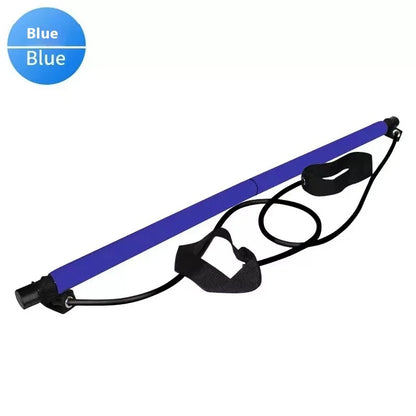 Portable Pilates Bar Stick with Adjustable Resistance Bands - Fitness Exercise Rod for Yoga, Stretching, Core & Full Body Home Workout, Unisex