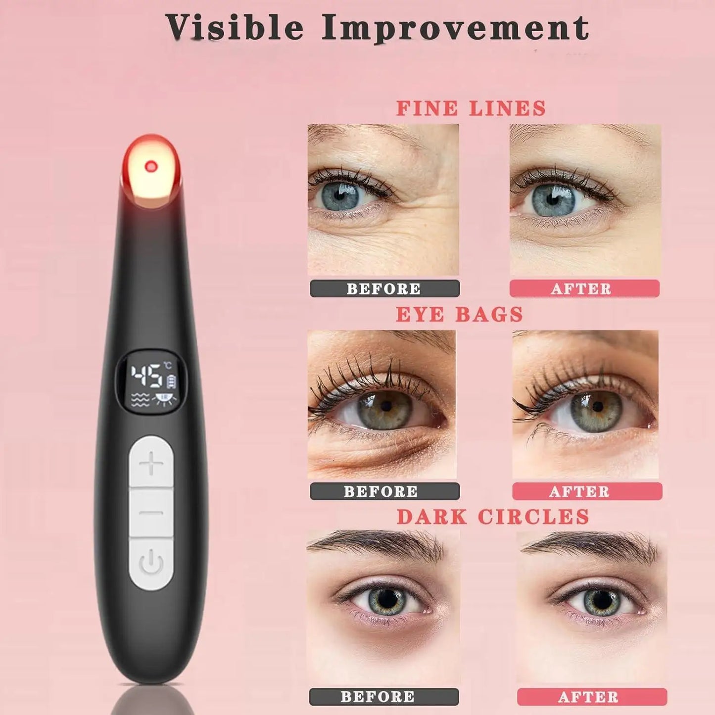 3-in-1 Electric Eye Massager Wand - LED Light Therapy Face Lift Beauty Device for Dark Circles, Puffiness & Fine Lines