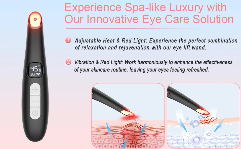 3-in-1 Electric Eye Massager Wand - LED Light Therapy Face Lift Beauty Device for Dark Circles, Puffiness & Fine Lines