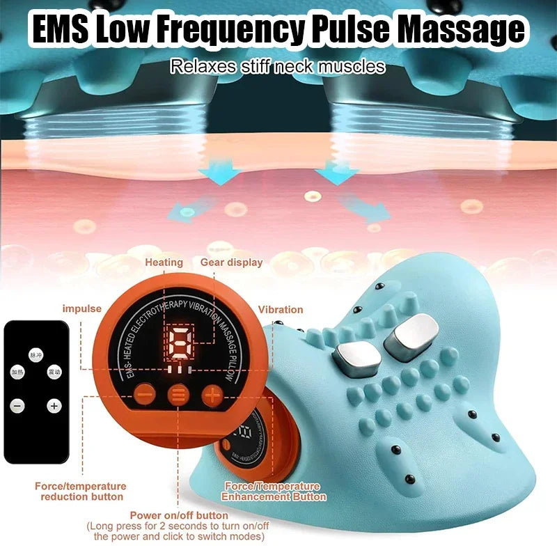 Electric Cervical Traction Neck Massager Pillow - Ergonomic Vibration Kneading Head Support for Home Relaxation, CE Certified