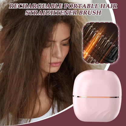DSaveU8 Portable Mini Hair Straightener - Cordless Rechargeable Hair Straightening Brush Comb for Wet & Dry Use, 3 Temperature Settings