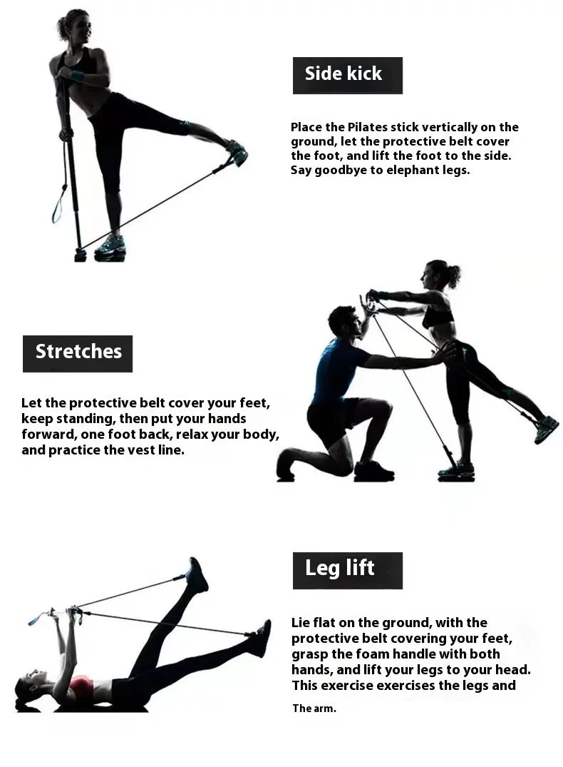 Portable Pilates Bar Stick with Adjustable Resistance Bands - Fitness Exercise Rod for Yoga, Stretching, Core & Full Body Home Workout, Unisex