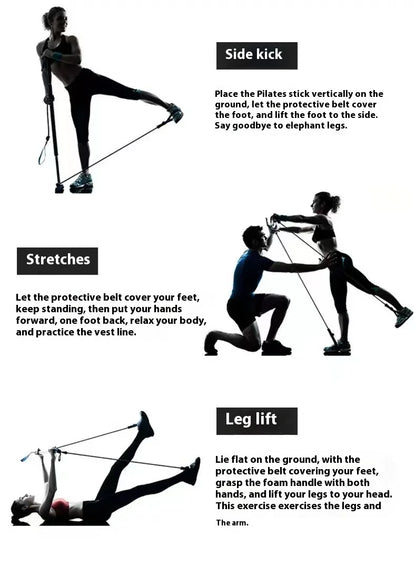 Portable Pilates Bar Stick with Adjustable Resistance Bands - Fitness Exercise Rod for Yoga, Stretching, Core & Full Body Home Workout, Unisex