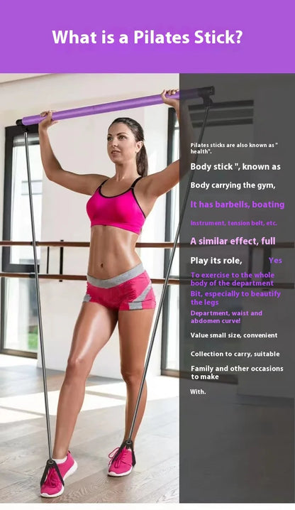 Portable Pilates Bar Stick with Adjustable Resistance Bands - Fitness Exercise Rod for Yoga, Stretching, Core & Full Body Home Workout, Unisex