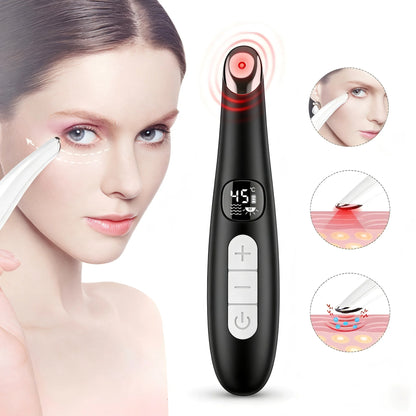 3-in-1 Electric Eye Massager Wand - LED Light Therapy Face Lift Beauty Device for Dark Circles, Puffiness & Fine Lines