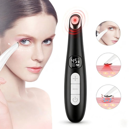 3-in-1 Electric Eye Massager Wand - LED Light Therapy Face Lift Beauty Device for Dark Circles, Puffiness & Fine Lines