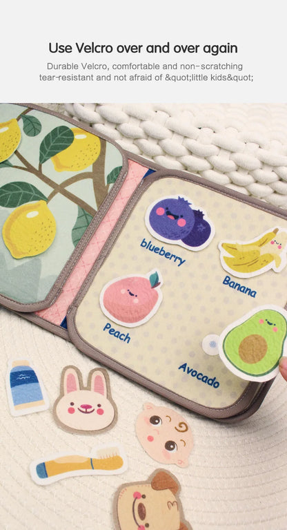 DSaveU8 Montessori Busy Book for Toddlers - 3D Fabric Cloth Early Education Book with Repeated Paste Puzzles, Sensory Learning Toys (Age 3-6)