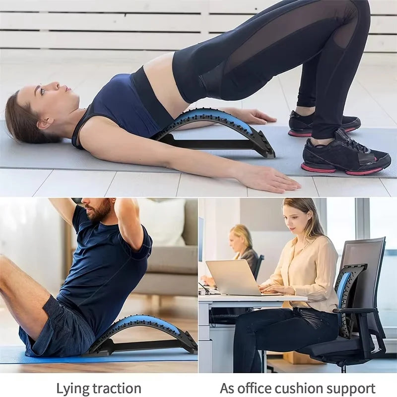 Multi-Level Back Stretcher and Lumbar Support Device - Spine Relaxation Massage Pad for Muscle Tension Relief, Unisex