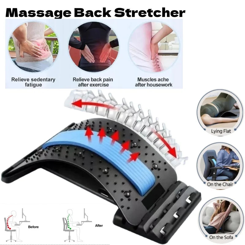 Multi-Level Back Stretcher and Lumbar Support Device - Spine Relaxation Massage Pad for Muscle Tension Relief, Unisex