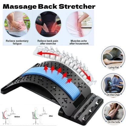 Multi-Level Back Stretcher and Lumbar Support Device - Spine Relaxation Massage Pad for Muscle Tension Relief, Unisex