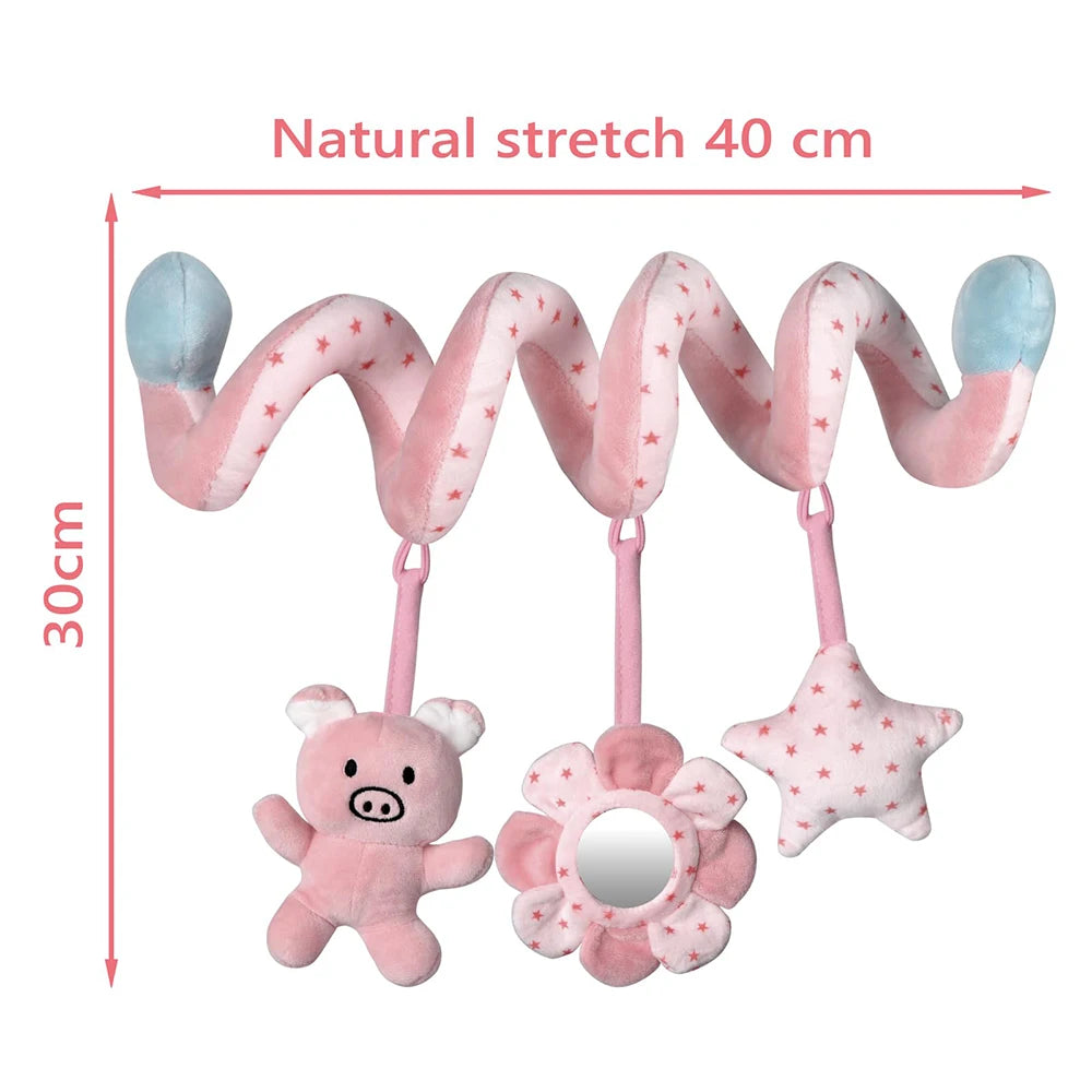 Plates Baby Spiral Activity Toy - Car Seat Stroller Crib Mobile with Mirror, BB Squeaker & Rattles for Infants, 0-36 Months