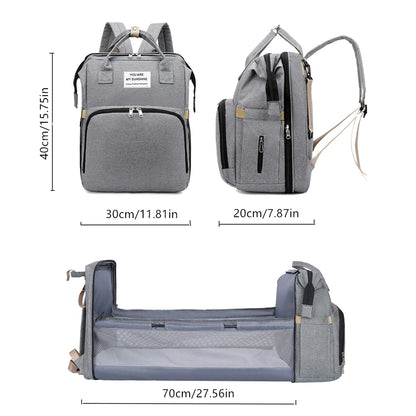 A foldable diaper bag with an insulated changing table pocket and ample storage. Mom's backpack