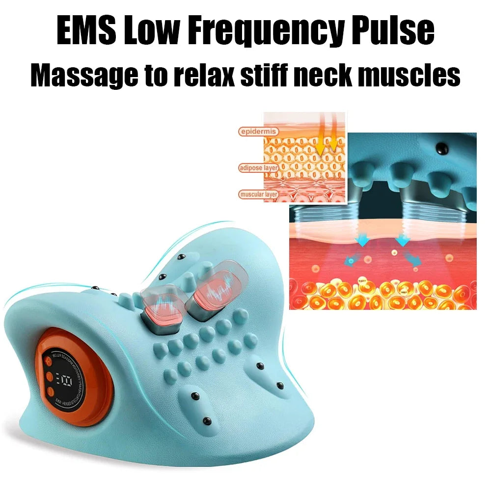Electric Cervical Traction Neck Massager Pillow - Ergonomic Vibration Kneading Head Support for Home Relaxation, CE Certified