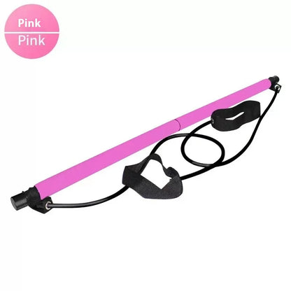 Portable Pilates Bar Stick with Adjustable Resistance Bands - Fitness Exercise Rod for Yoga, Stretching, Core & Full Body Home Workout, Unisex