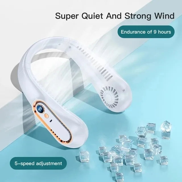 Neck Bladeless Fan Mini Ultra Long Life Portable Lazy Silent Fan Usb Charging Student Sports Office Digital Display Power 5 Gear