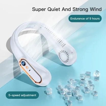 Neck Bladeless Fan Mini Ultra Long Life Portable Lazy Silent Fan Usb Charging Student Sports Office Digital Display Power 5 Gear