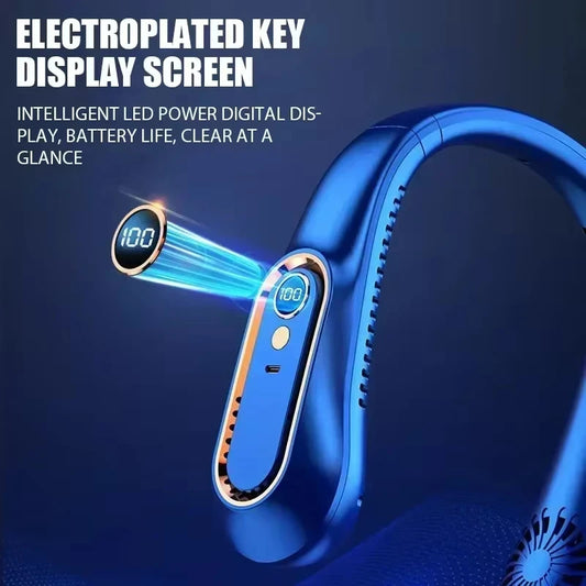 Portable Bladeless Neck Fan - USB Rechargeable Hands-Free Wearable Cooler with 5 Speeds and LED Digital Display, 2000mAh