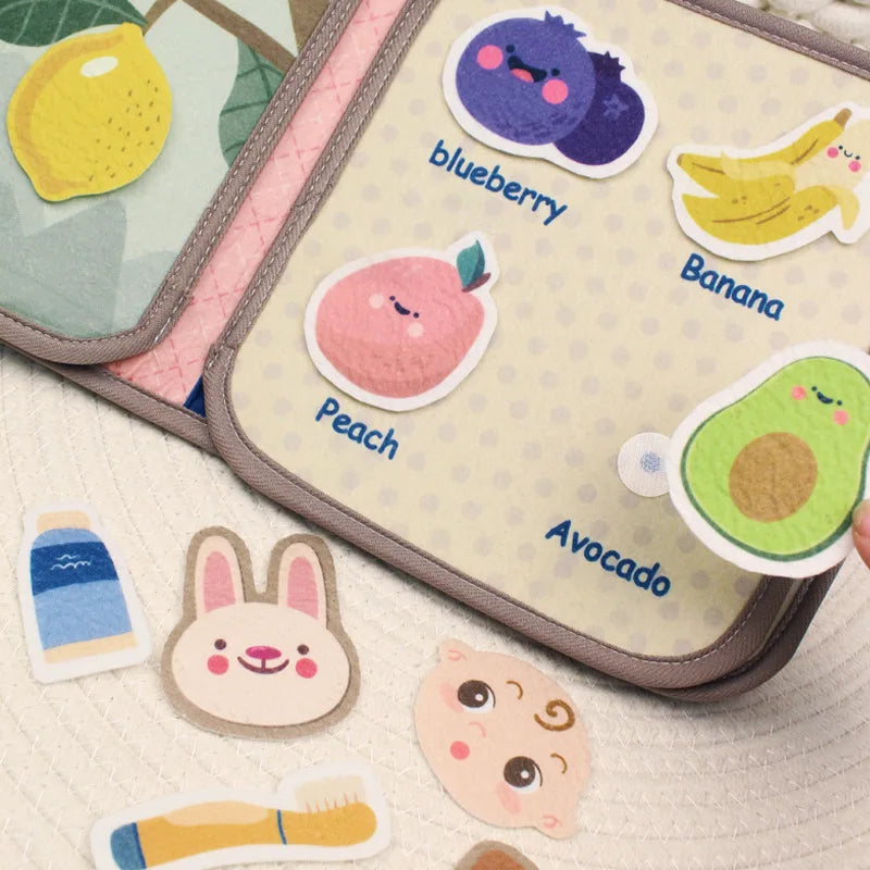 DSaveU8 Montessori Busy Book for Toddlers - 3D Fabric Cloth Early Education Book with Repeated Paste Puzzles, Sensory Learning Toys (Age 3-6)