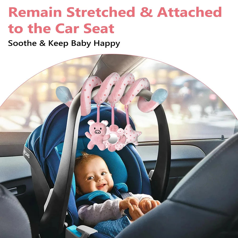 Plates Baby Spiral Activity Toy - Car Seat Stroller Crib Mobile with Mirror, BB Squeaker & Rattles for Infants, 0-36 Months