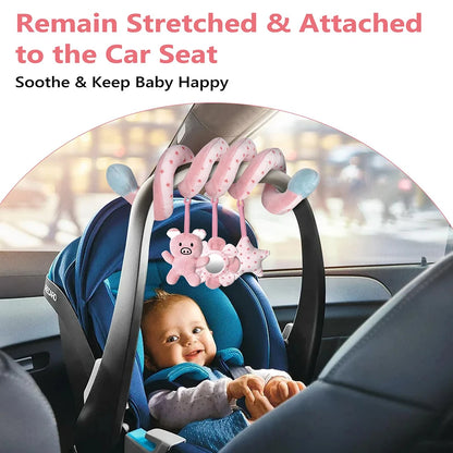 Plates Baby Spiral Activity Toy - Car Seat Stroller Crib Mobile with Mirror, BB Squeaker & Rattles for Infants, 0-36 Months