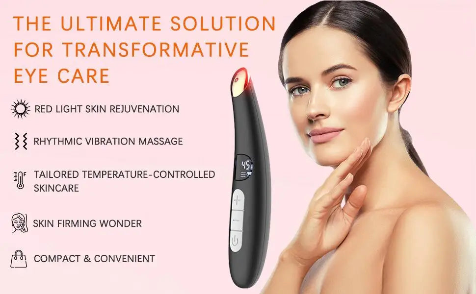 3-in-1 Electric Eye Massager Wand - LED Light Therapy Face Lift Beauty Device for Dark Circles, Puffiness & Fine Lines