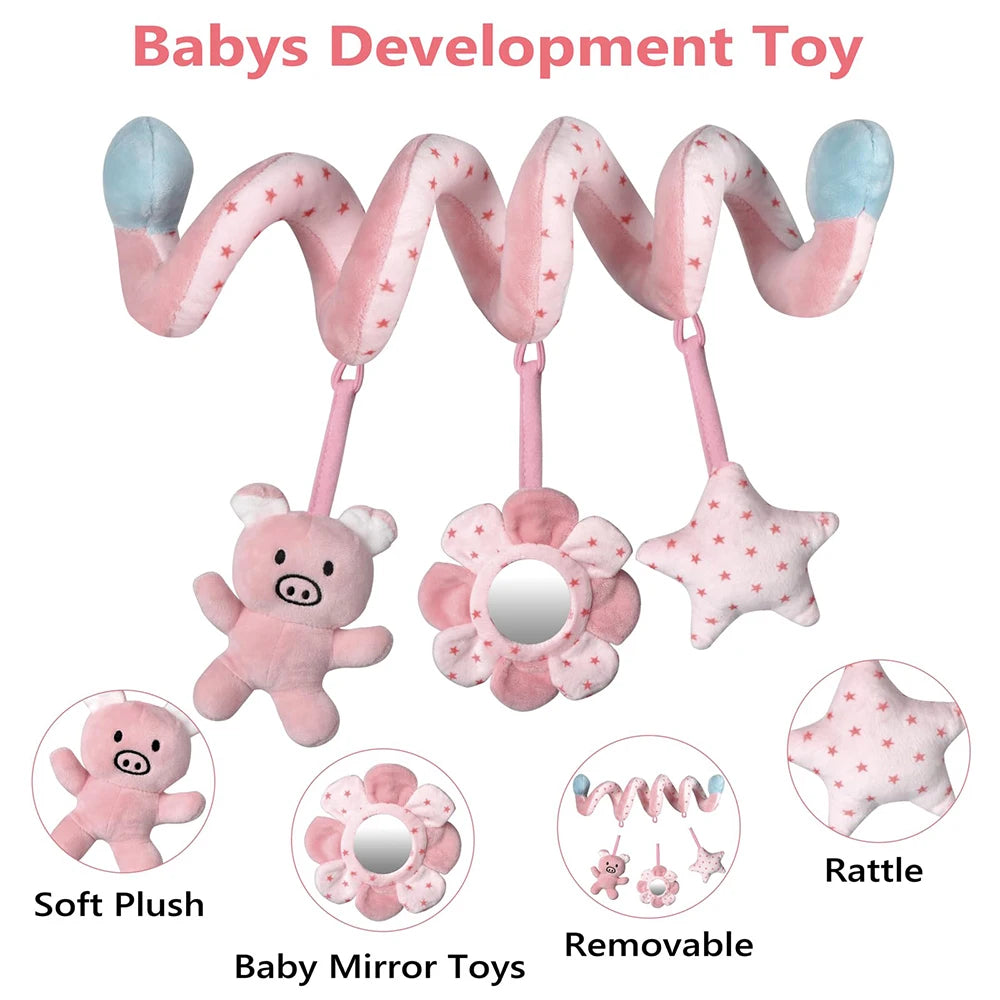 Plates Baby Spiral Activity Toy - Car Seat Stroller Crib Mobile with Mirror, BB Squeaker & Rattles for Infants, 0-36 Months