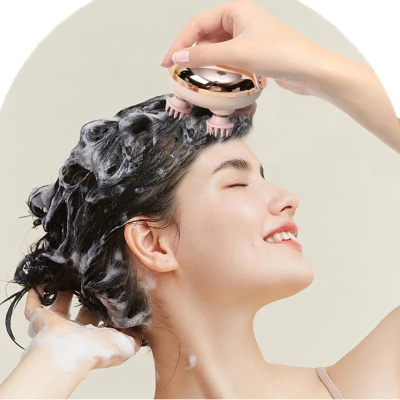Rechargeable Electric Scalp Massager, Waterproof Handheld Head Massage Tool for Stress Relief & Relaxation, Soft Silicone