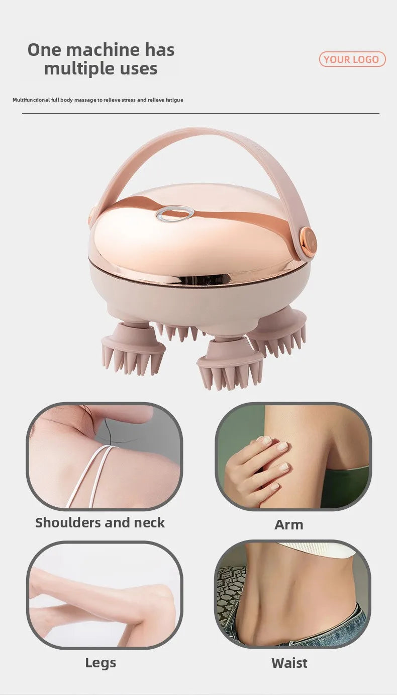 Rechargeable Electric Scalp Massager, Waterproof Handheld Head Massage Tool for Stress Relief & Relaxation, Soft Silicone