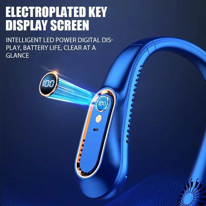 Portable Bladeless Neck Fan - USB Rechargeable Hands-Free Wearable Cooler with 5 Speeds and LED Digital Display, 2000mAh