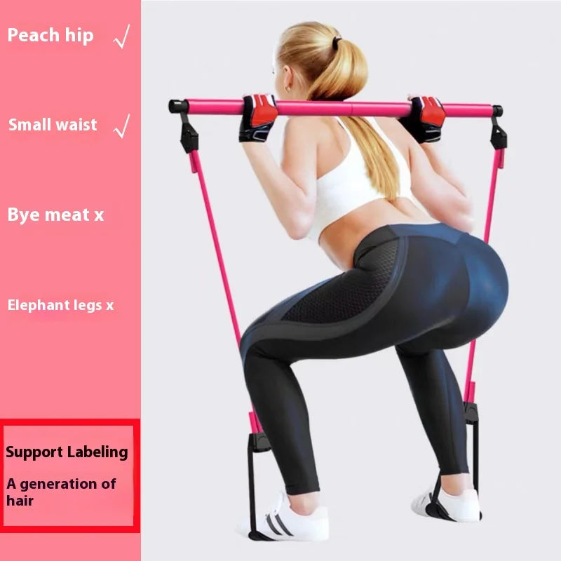 Portable Pilates Bar Stick with Adjustable Resistance Bands - Fitness Exercise Rod for Yoga, Stretching, Core & Full Body Home Workout, Unisex