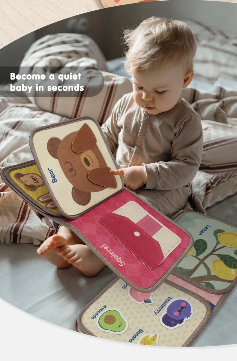 DSaveU8 Montessori Busy Book for Toddlers - 3D Fabric Cloth Early Education Book with Repeated Paste Puzzles, Sensory Learning Toys (Age 3-6)