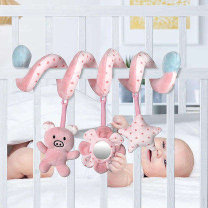 Plates Baby Spiral Activity Toy - Car Seat Stroller Crib Mobile with Mirror, BB Squeaker & Rattles for Infants, 0-36 Months