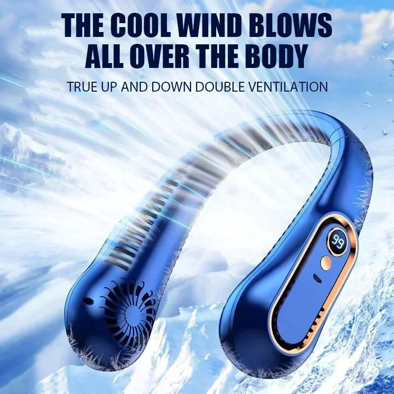 Portable Bladeless Neck Fan - USB Rechargeable Hands-Free Wearable Cooler with 5 Speeds and LED Digital Display, 2000mAh