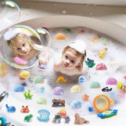 DSaveU8 Kids Ocean Bath Salt Set with Surprise Toys Inside - 12 Pack Organic Safe Bubble Bath Fizzer Balls, Gentle Children's Gift Combo