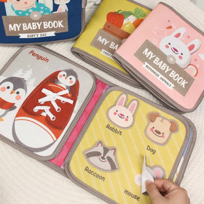 DSaveU8 Montessori Busy Book for Toddlers - 3D Fabric Cloth Early Education Book with Repeated Paste Puzzles, Sensory Learning Toys (Age 3-6)