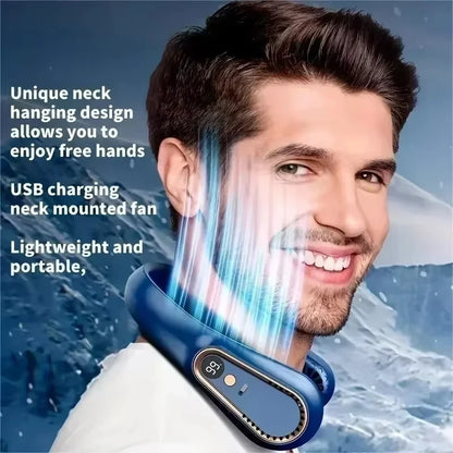 Portable Bladeless Neck Fan - USB Rechargeable Hands-Free Wearable Cooler with 5 Speeds and LED Digital Display, 2000mAh