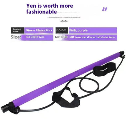 Portable Pilates Bar Stick with Adjustable Resistance Bands - Fitness Exercise Rod for Yoga, Stretching, Core & Full Body Home Workout, Unisex